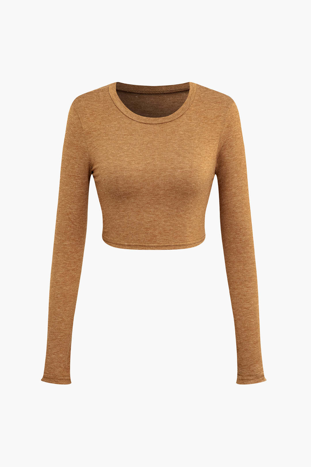 Solid Long Sleeve Crop Top And Straight Leg Pants Set - Image 4