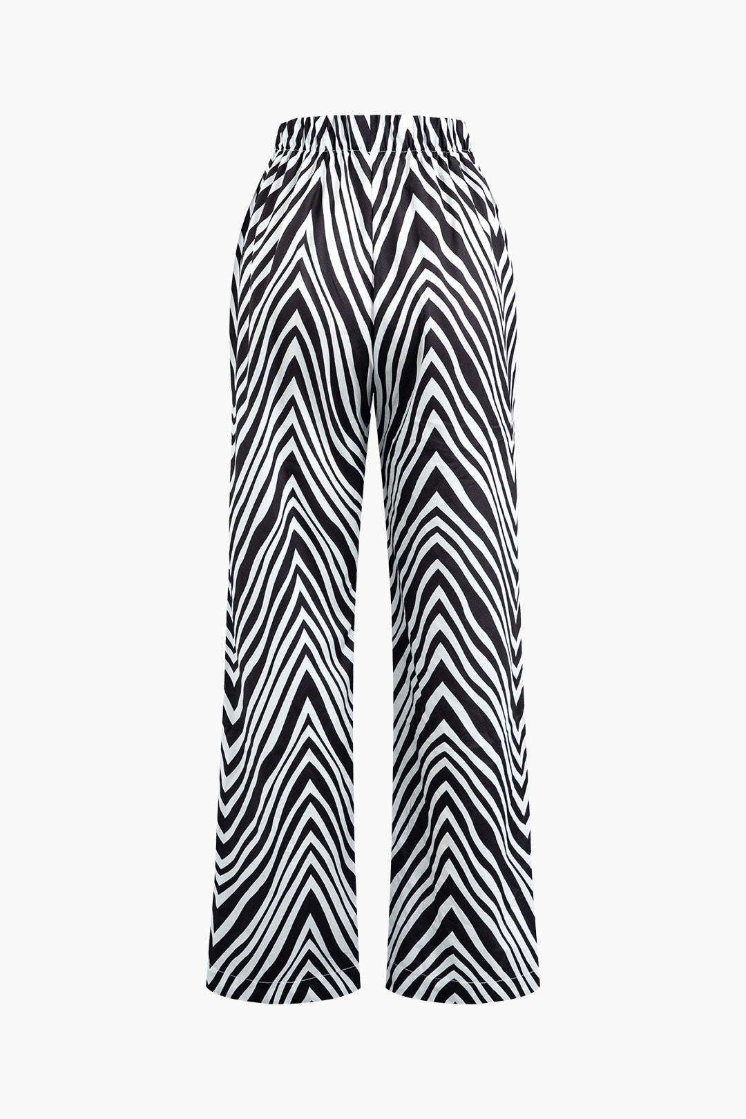 Zebra-stripe Print Notched Lapel Pocket Shirt And High Waist Pants Set - Image 6