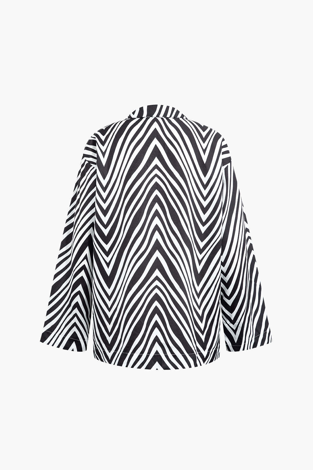 Zebra-stripe Print Notched Lapel Pocket Shirt And High Waist Pants Set - Image 5