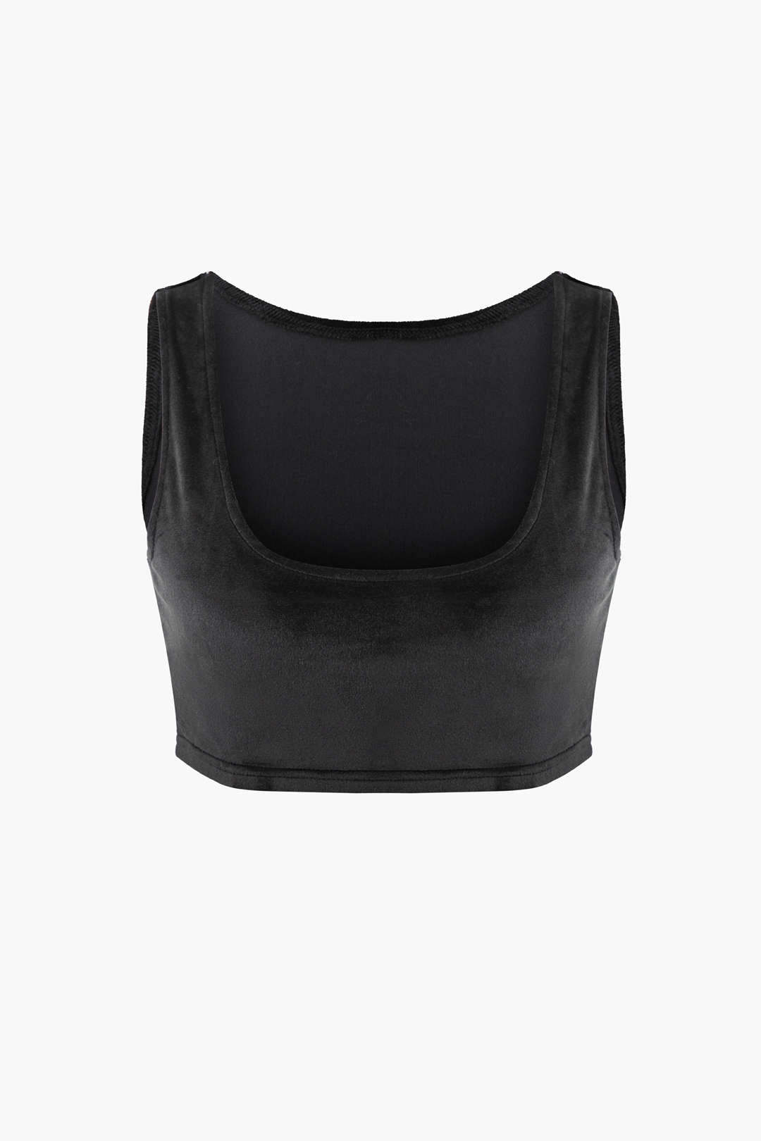 Velvet Tank Top And Zipper Hooded Sweatshirt And Drawstring Straight Leg Pants Set - Image 4