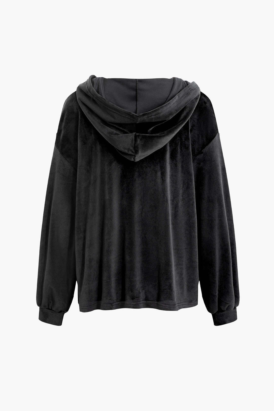 Velvet Tank Top And Zipper Hooded Sweatshirt And Drawstring Straight Leg Pants Set - Image 8