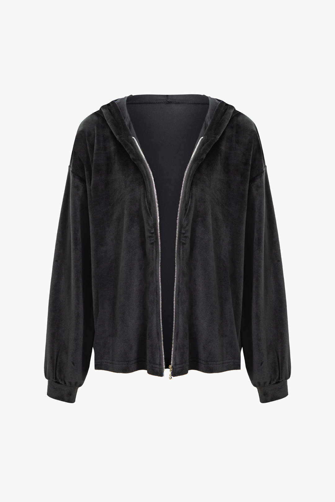 Velvet Tank Top And Zipper Hooded Sweatshirt And Drawstring Straight Leg Pants Set - Image 11