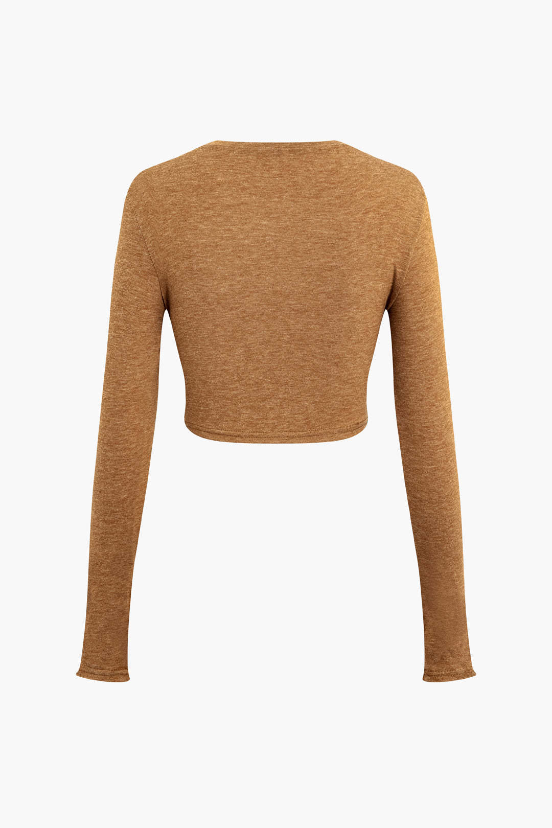 Solid Long Sleeve Crop Top And Straight Leg Pants Set - Image 6