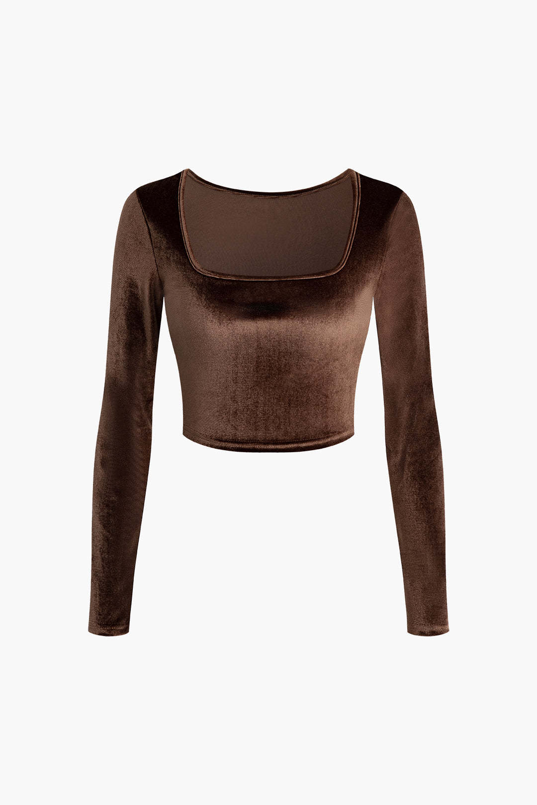 Velvet Square Neck Long Sleeve Top And Ruched Flare Leg Slit Pants Set - Image 2