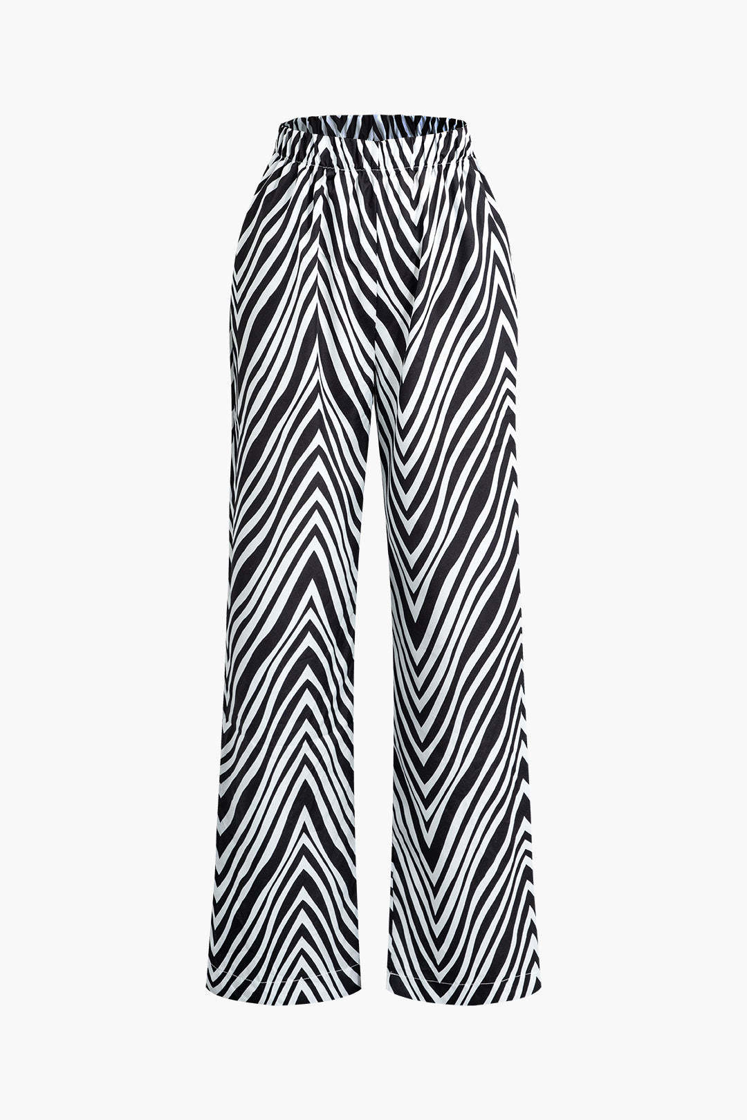 Zebra-stripe Print Notched Lapel Pocket Shirt And High Waist Pants Set - Image 4