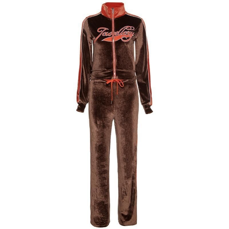 Zip-up letter embroidered high neck pant set - Image 2