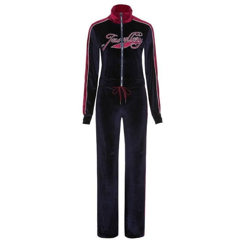 Zip-up letter embroidered high neck pant set - Image 4