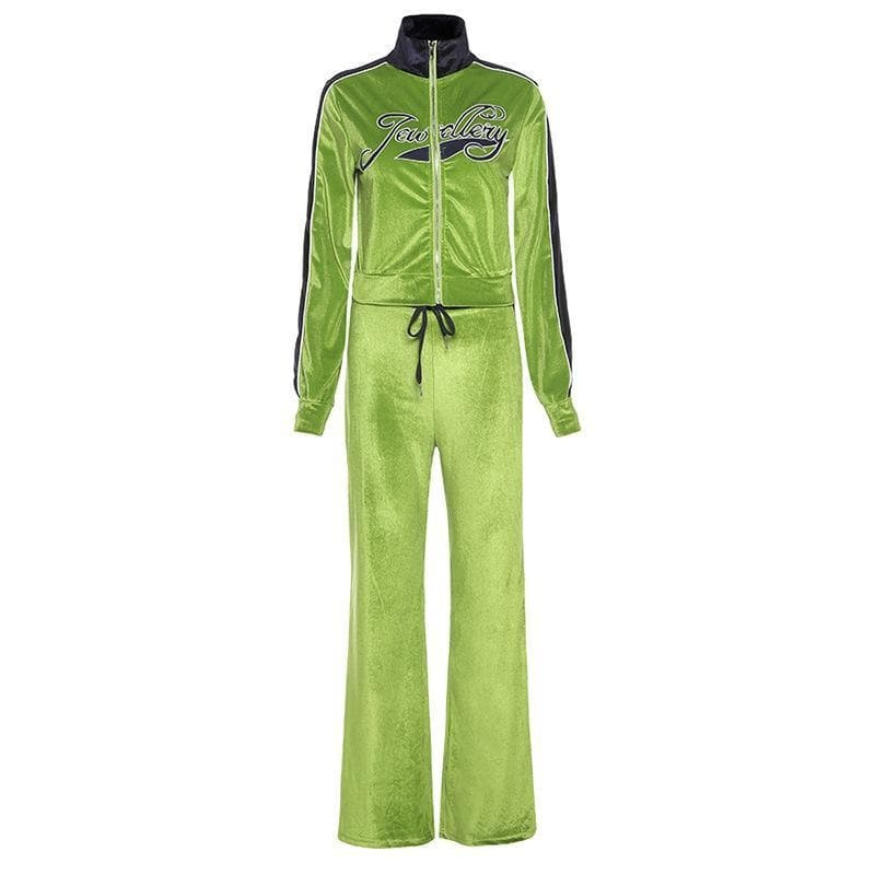 Zip-up letter embroidered high neck pant set - Image 3